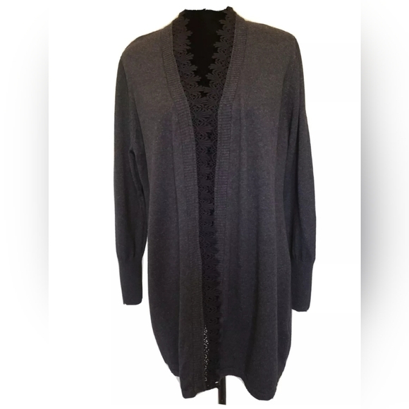 Soft Surroundings Cotton Cashmere Open Front Knit Cardigan Crochet Trim M Boho - Picture 1 of 8